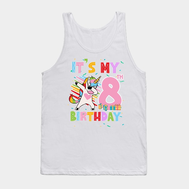 It's My 8th Birthday Girl Cute Unicorn B-day Giif For Girls Kids toddlers Tank Top by Los San Der